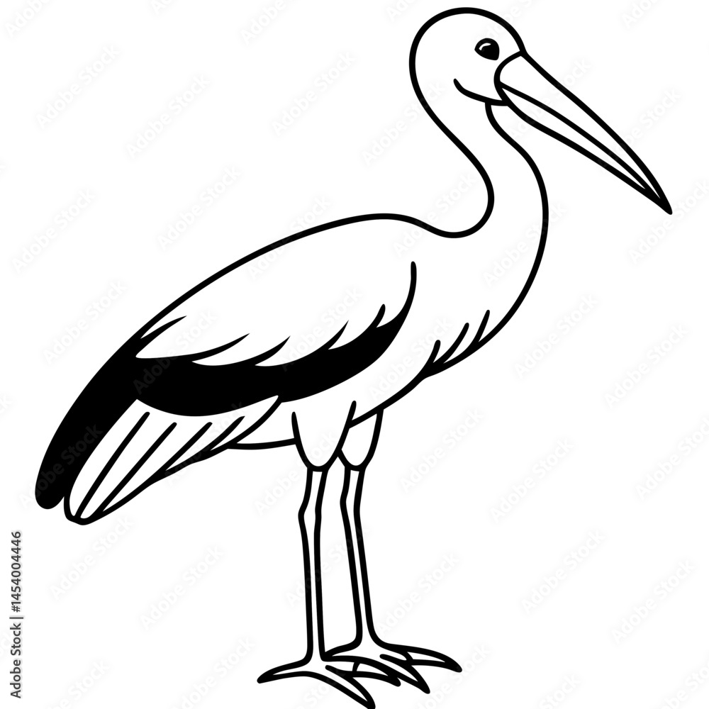 Fototapeta premium Minimal Painted Stork Vector on White