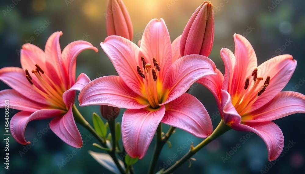 Delicate, overlapping lilies forming a continuous motif, summer, nature Delicate, overlapping lilies forming a continuous motif, summer, nature