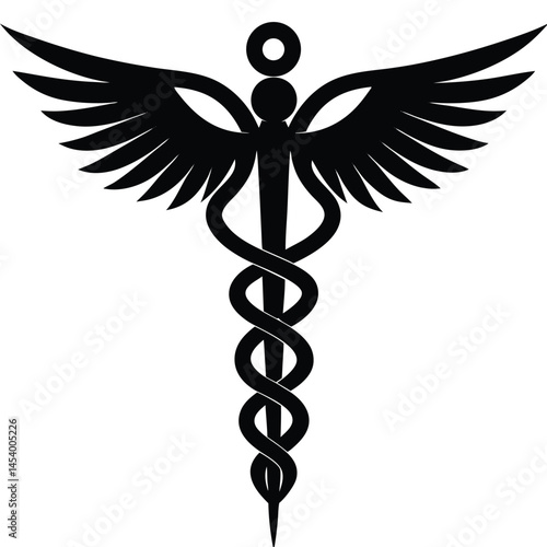 Caduceus Medical Symbol vector Silhouette illustration Perfectly symmetrical caduceus in black silhouette