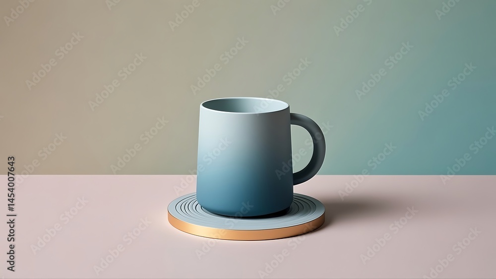 Fototapeta premium Minimalist cup on clean high-end background with ultra HD 32K resolution, showcasing flat design aesthetics in monochrome tones for modern product presentation.