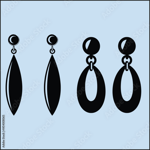 Black Silhouette Set of Earrings Clipart on White
