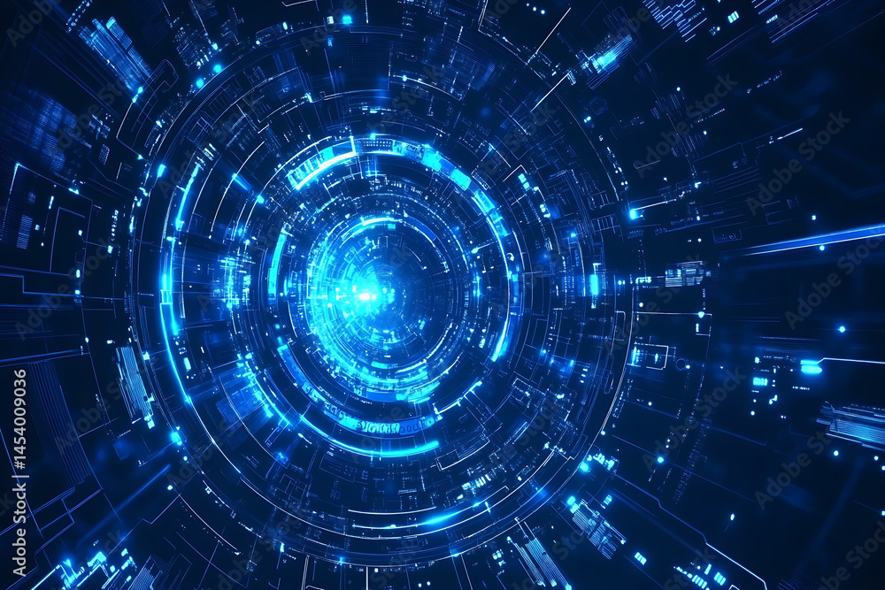 Abstract close-up of a glowing blue digital circuit board, showcasing intricate connections and technological design on a black background.
Abstract close-up of a glowing blue digital circuit board, showcasing intricate connections and technological design on a black background.