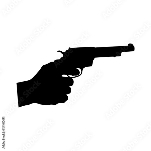 Adobe Holding hand revolver silhouette vector flat illustration design.
