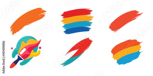 set of colorful watercolor paint strokes on white background