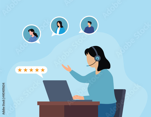 Vector illustration of customer support concept female operator providing service
