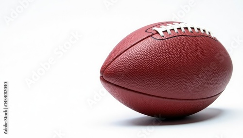 Close-up of an american football on white background, stitching, design element, sporting goods