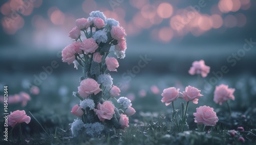 Beautiful pink roses garden aesthetic wallpaper background for desktop and mobile phones