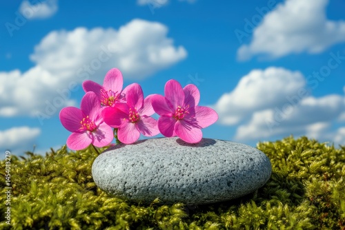 Pink flowers on a stone