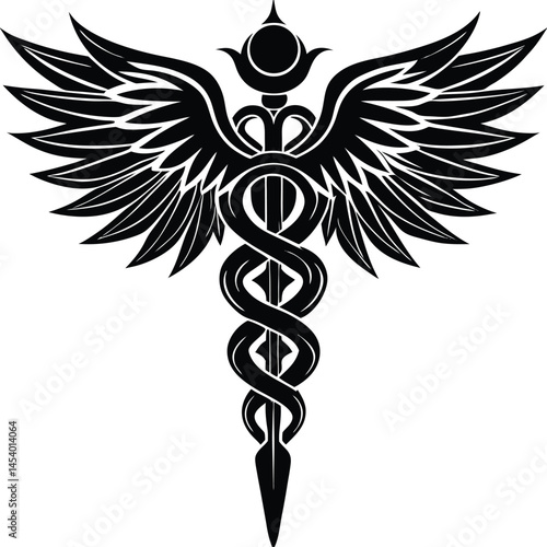 Caduceus Medical Symbol vector Silhouette illustration Caduceus rising like phoenix silhouette