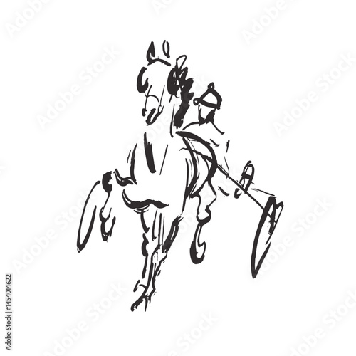 Sketch drawing of trotter horse, harness racing illustration, cart with horse and jockey