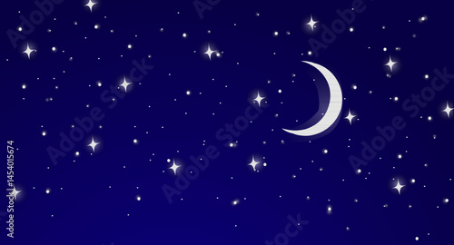 vector view of the night sky with the moon and sparkling stars