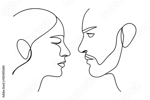 Minimalist line art illustration depicting two faces in profile showing connection and intimate relationship