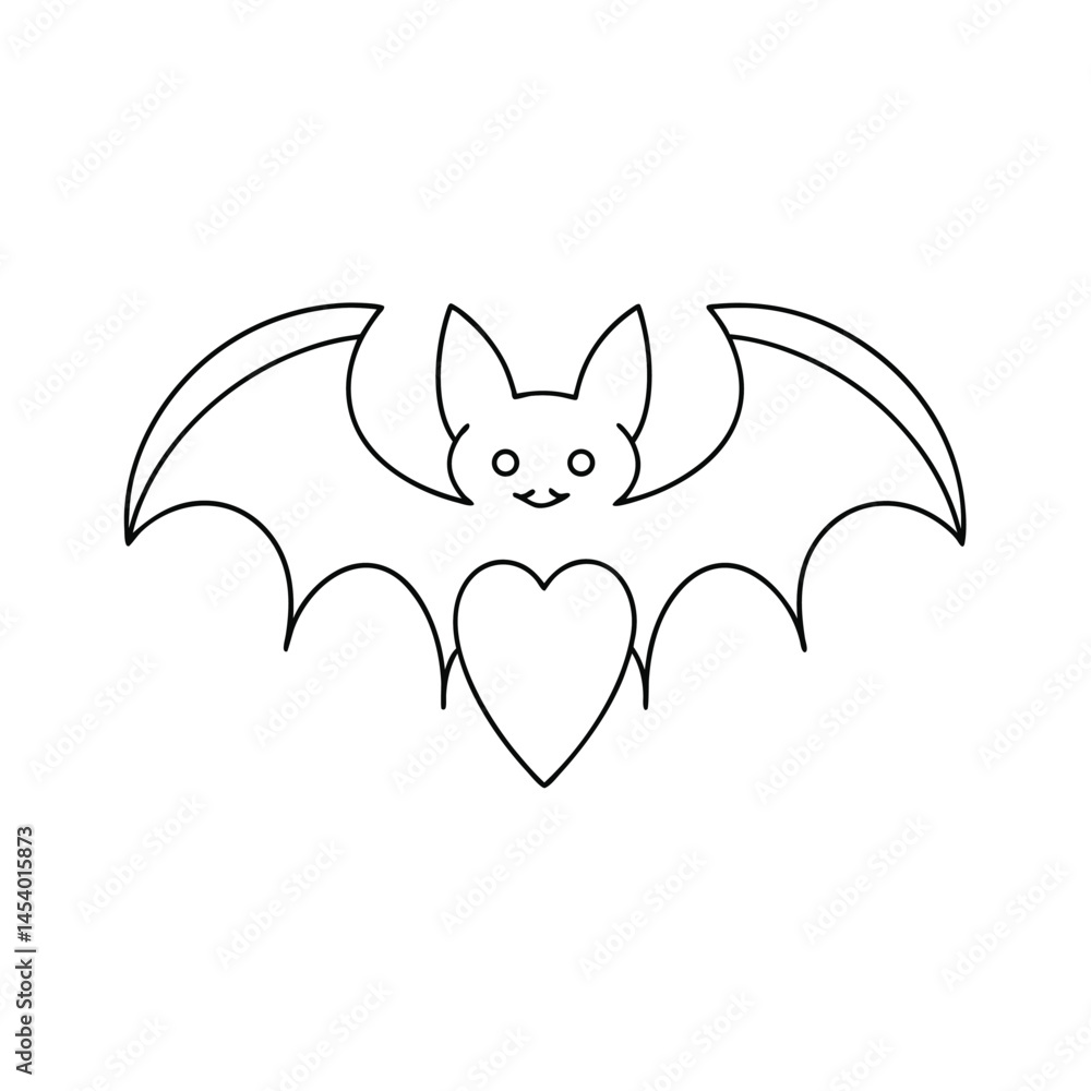 Fototapeta premium Adorable line art illustration of a cute bat with a heart shape for halloween or valentine's day designs.