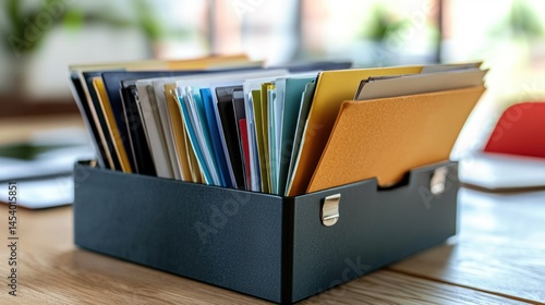 File sorter with various business reports inside