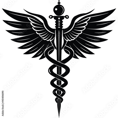 Caduceus Medical Symbol vector Silhouette illustration Silhouette caduceus and syringe combo