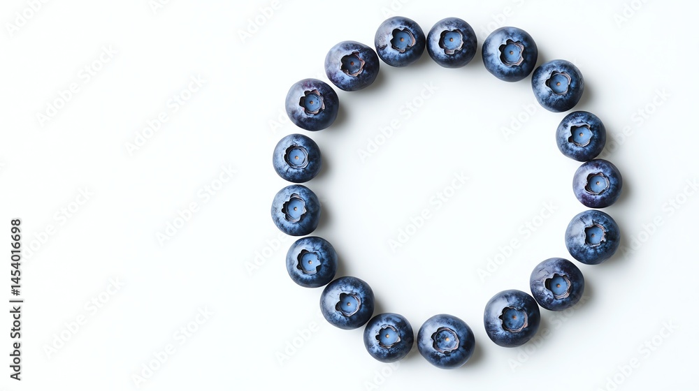 Photograph of blueberries arranged in a circle on a light gray background. Photograph of blueberries arranged in a circle on a light gray background.