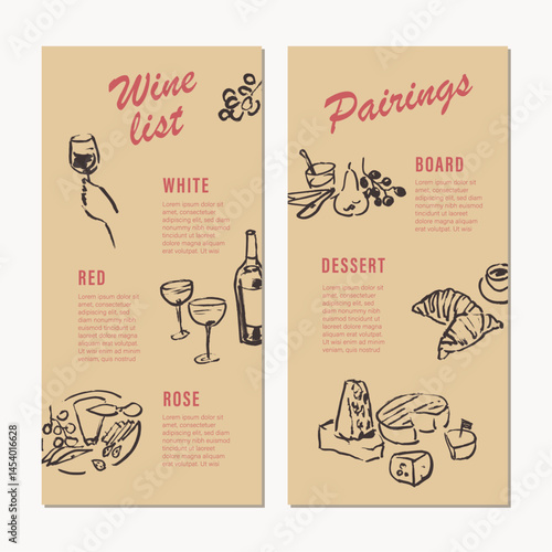 Cafe and restaurant menu template, line art food drawings