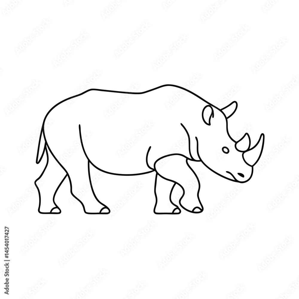 Simple outline illustration of a walking rhinoceros perfect for educational materials animal identification projects or design elements. Simple outline illustration of a walking rhinoceros perfect for educational materials animal identification projects or design elements.