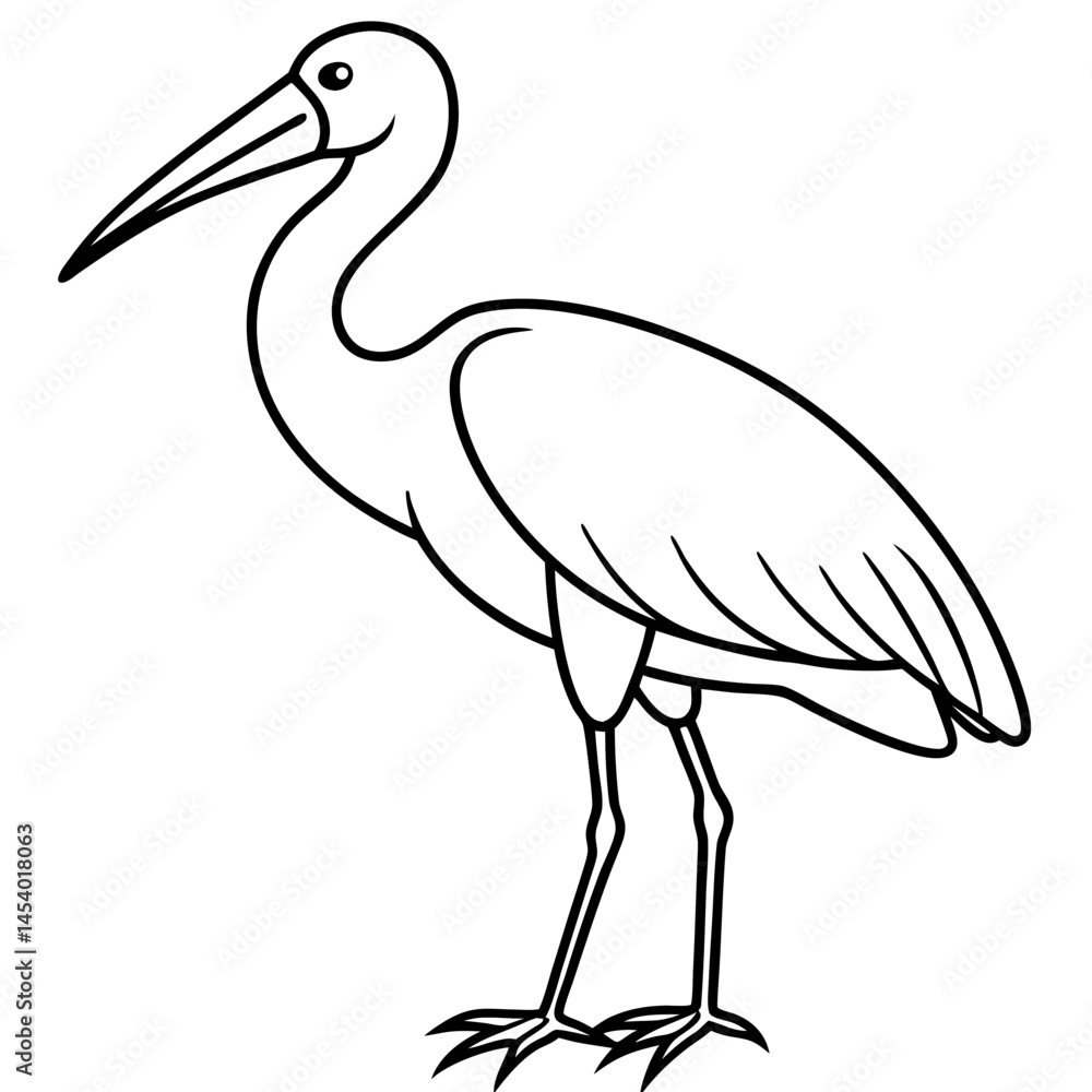 Obraz premium Minimal Asian Openbill Vector on White