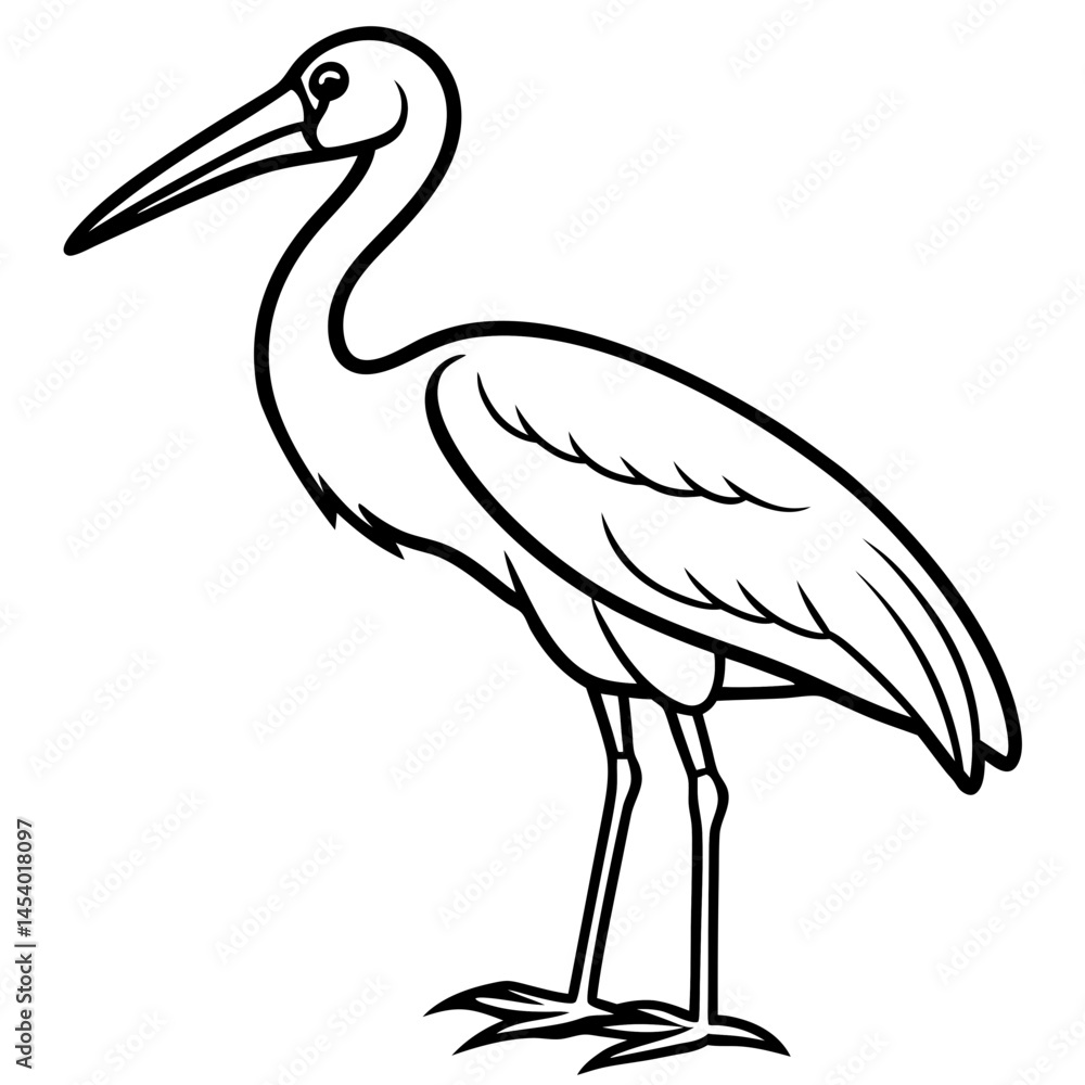 Obraz premium Minimal Asian Openbill Vector on White