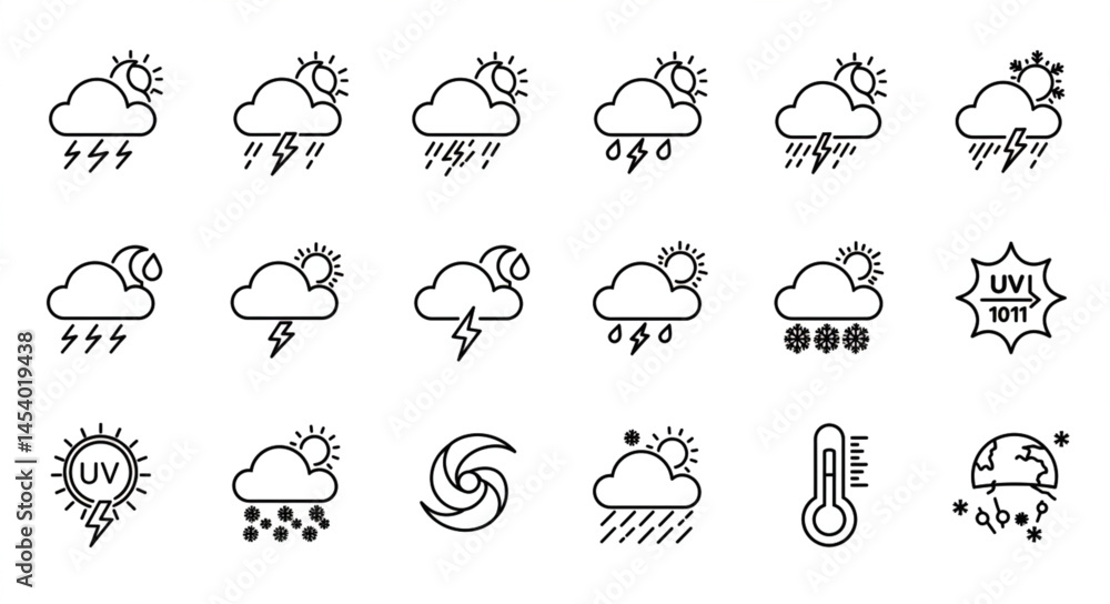 Obraz premium Weather Icon Set – Simplified Meteorological Symbols for Forecast Graphics