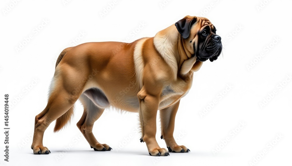 Majestic Mastiff, powerful stance, white background, large, portrait Majestic Mastiff, powerful stance, white background, large, portrait