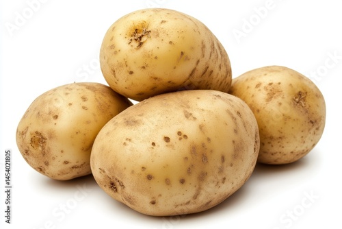 Close up of fresh unpeeled potato showing natural texture on a white background with clean lines