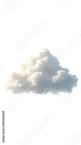 Realistic white puffy cloud isolated on transparent background, soft and fluffy with natural lighting and depth