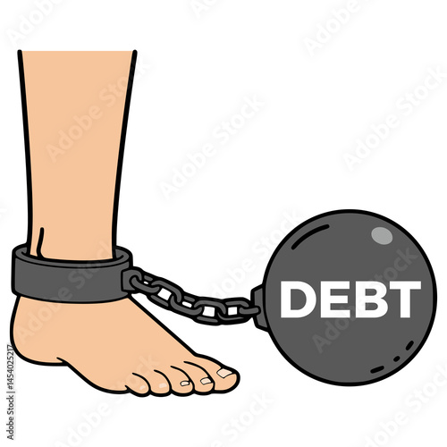 chained with a debt weight financial problem flat color vector illustration template design