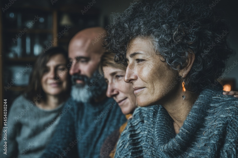 Contemplative Family Portrait with Bald Bearded Man and Latin Woman Sharing a Moment of Togetherness Indoors Contemplative Family Portrait with Bald Bearded Man and Latin Woman Sharing a Moment of Togetherness Indoors
