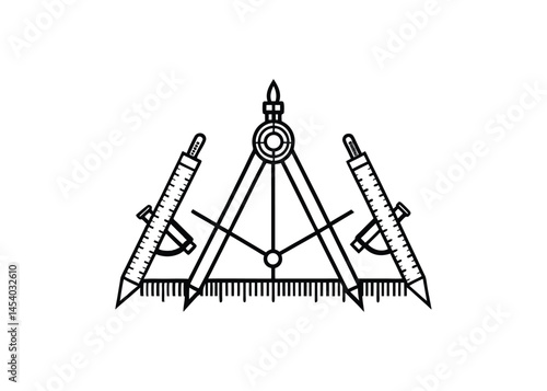 Silhouette of rulers and compasses isolated on a white background