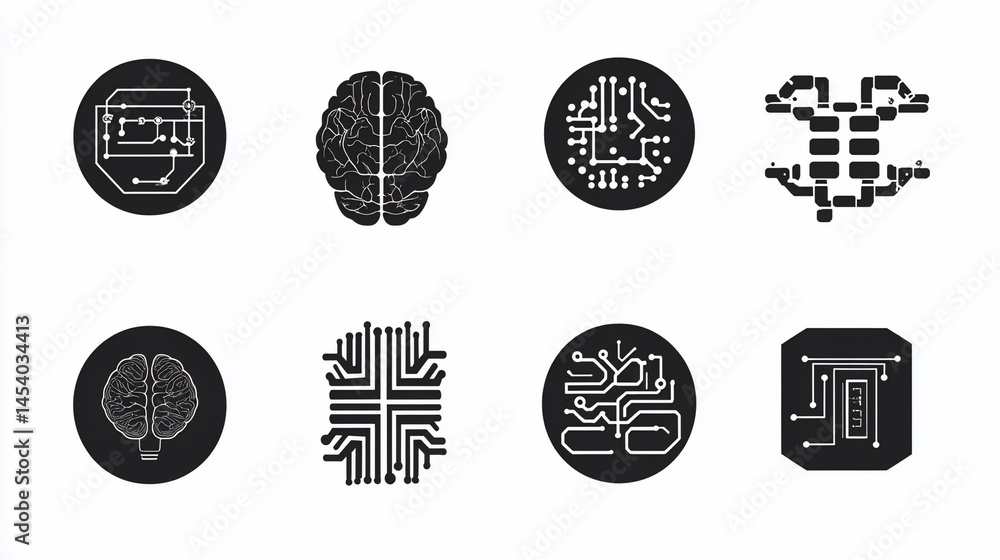 Obraz premium Digital brain and circuit board graphic design elements.