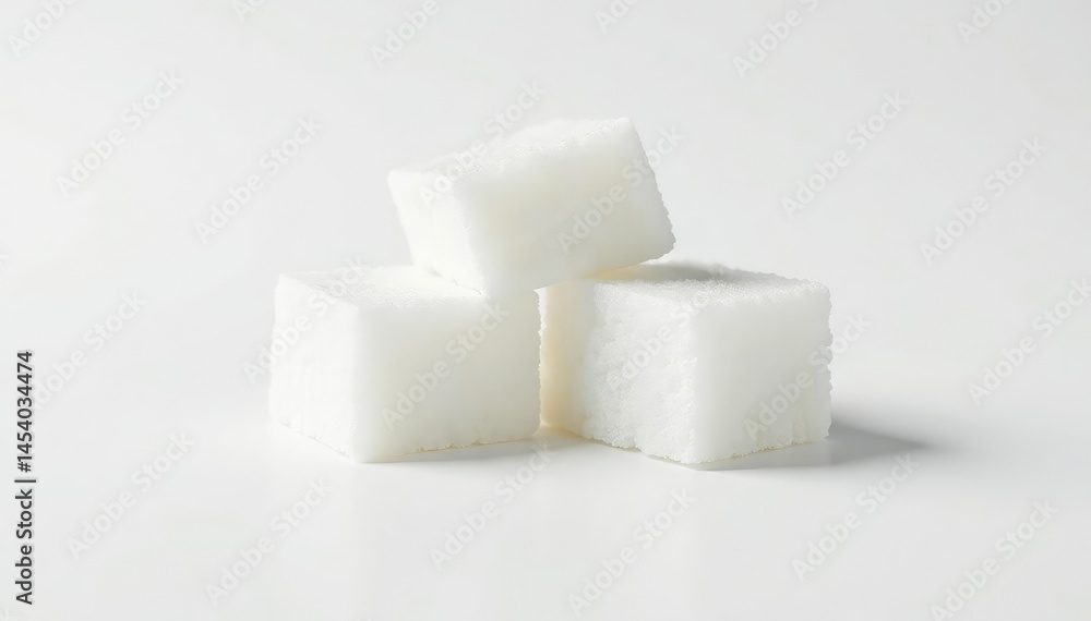 Lumps of refined white sugar against white backdrop, kitchen, sweet, sugar lumps Lumps of refined white sugar against white backdrop, kitchen, sweet, sugar lumps