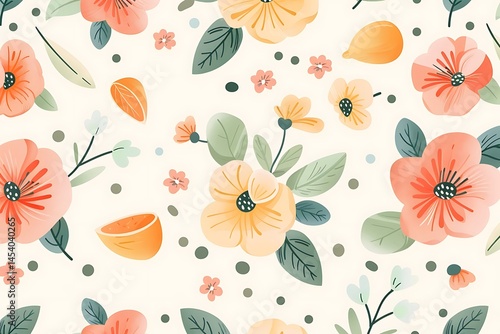 Wallpaper Mural Peach and Coral Watercolor Floral Pattern Seamless Spring Flower Design Torontodigital.ca