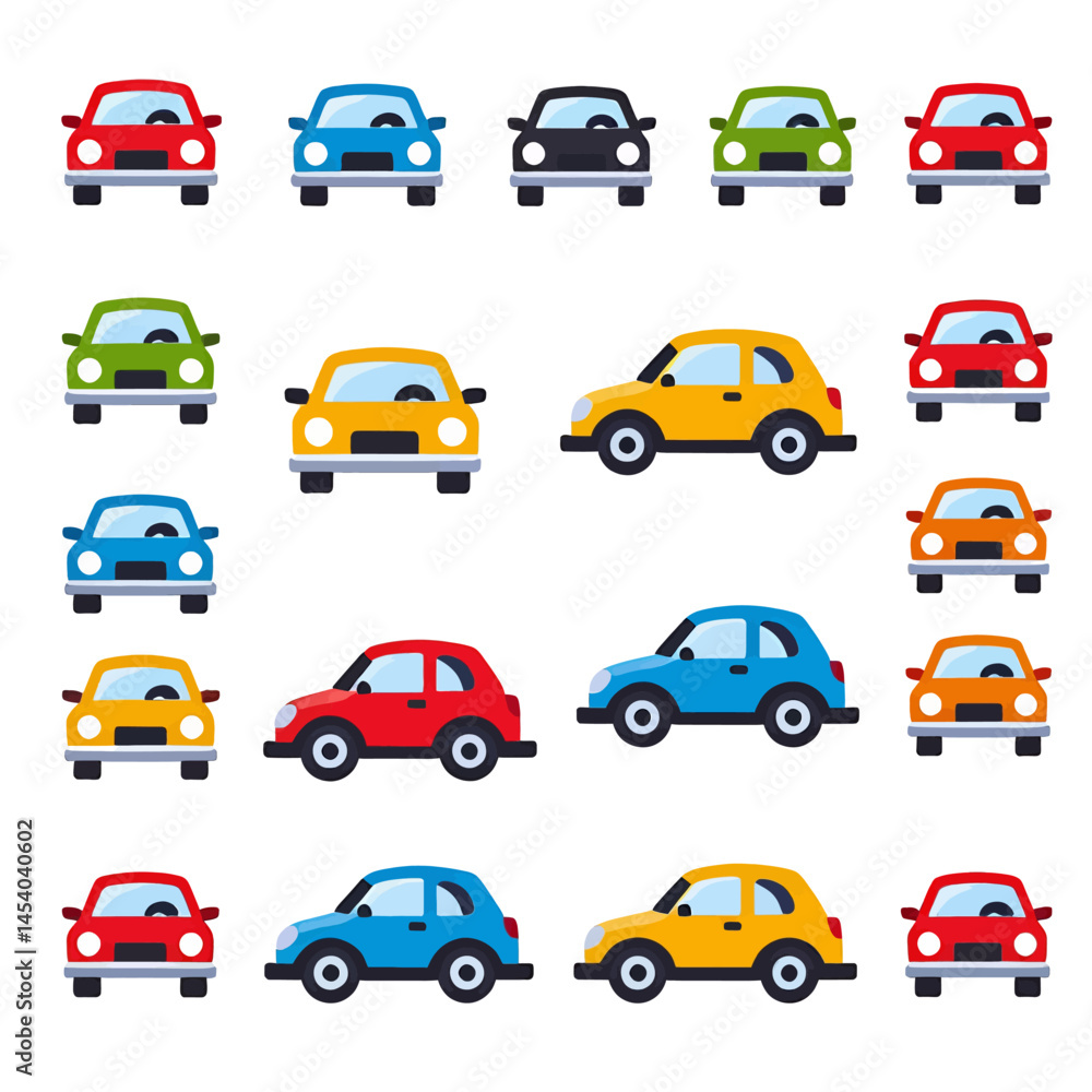 Naklejka premium Cartoon Car Icons Seamless Pattern_ Colorful Vehicles Vector Illustration_ Transportation Background_