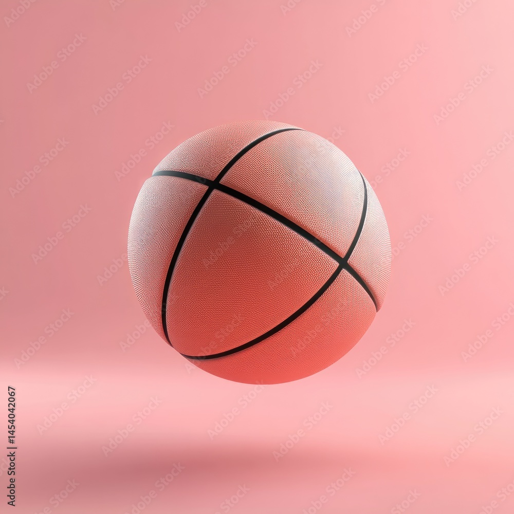 Fototapeta premium A coral-toned basketball floats against a soft pink backdrop.
