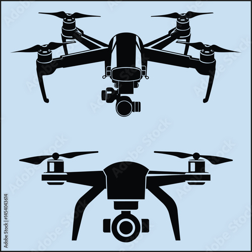 Black Silhouette Set of a Drone Clipart on White