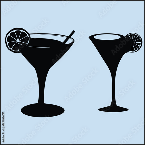 Black Silhouette Set of a Cocktail Clipart on White