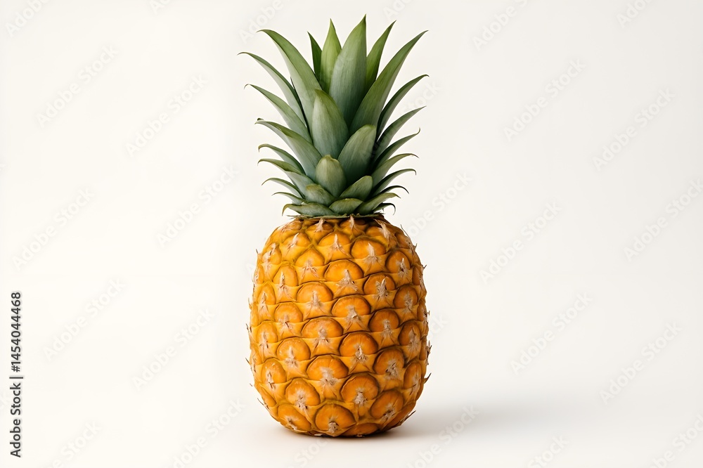 Fresh whole pineapple isolated on white background with natural light and shadow. Whole tropical pineapple fruit with green leaves on clean white studio backdrop. Juicy ripe pineapple standing upright Fresh whole pineapple isolated on white background with natural light and shadow. Whole tropical pineapple fruit with green leaves on clean white studio backdrop. Juicy ripe pineapple standing upright