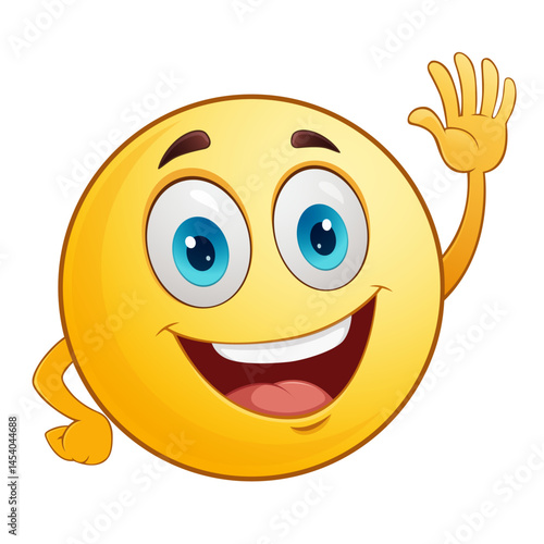 Smiling Cartoon Emoji Waving Hand