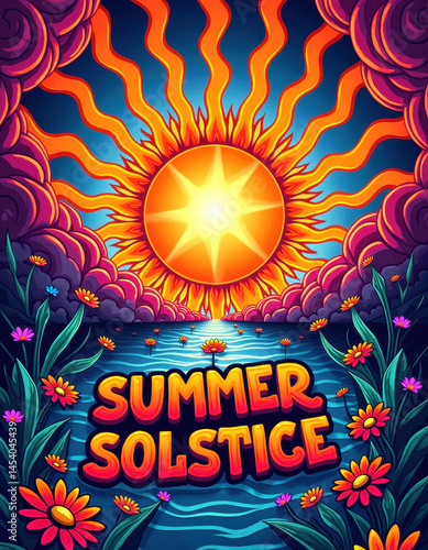 Vibrant summer solstice illustration for seasonal celebrations and designs