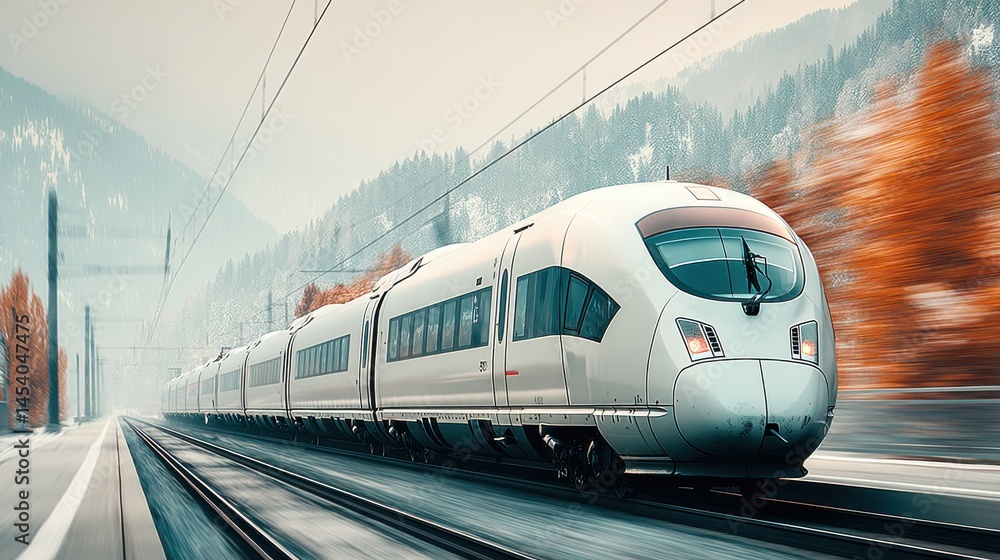 Naklejka premium Scenic action photography bullet train and majestic mountains