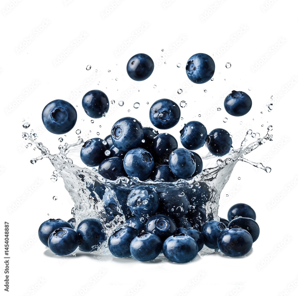Blueberries in splashes of water on transparent PNG. AI generated. Blueberries in splashes of water on transparent PNG. AI generated.