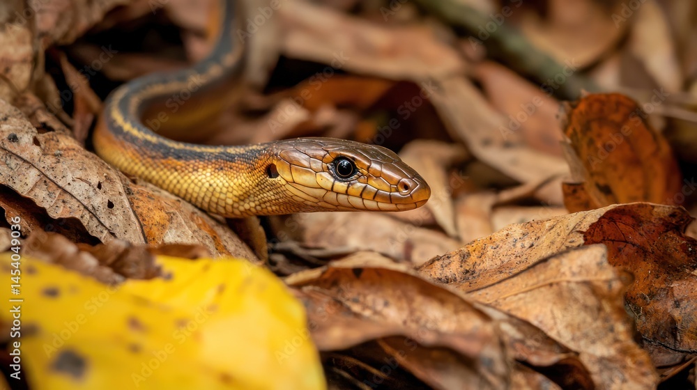 Fototapeta premium A skink slithering through dry leaves