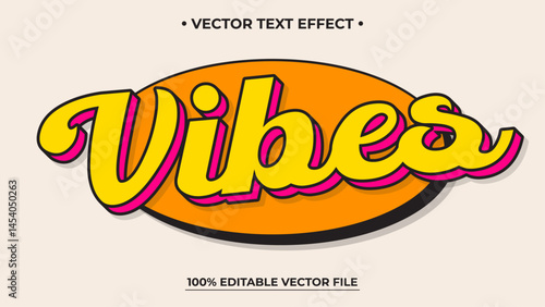 Vibes 3d editable text effect yellow Vintage retro style effect