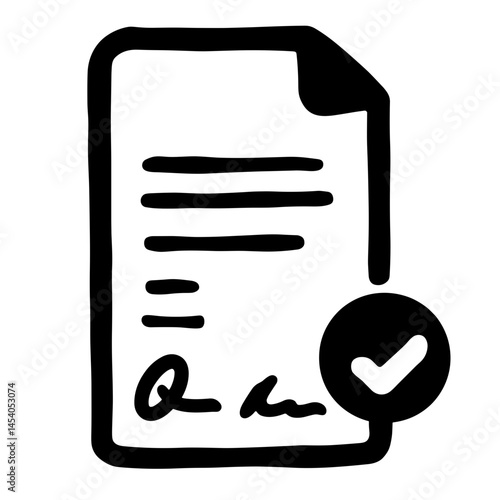 Document silhouette with signature and legal icon, assurance