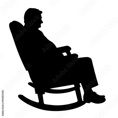 Elderly person smiling while relaxing in rocking chair, contentment