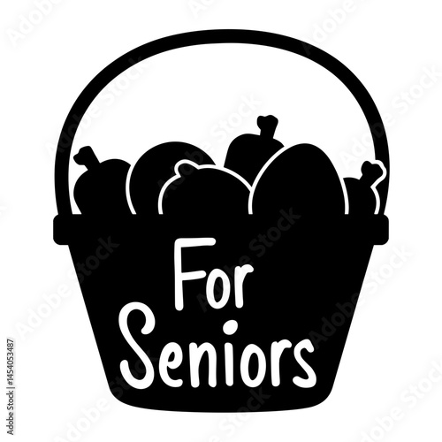 Silhouette of food basket labeled 'For Seniors', charity concept
