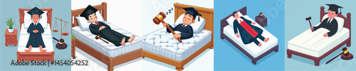 vector judge sleeping in bed
