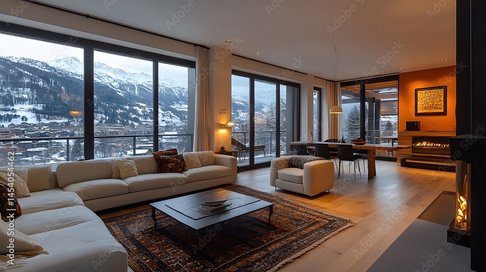 Fototapeta premium stylish apartment with open concept design and cozy color tones,